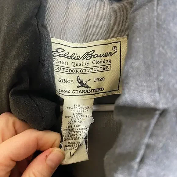 Eddie Bauer mens Large black puffer vest goose down outdoors hiking camping - Picture 4 of 6